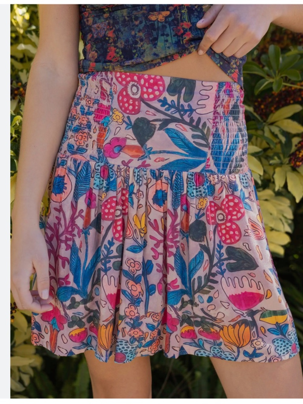 Natural Life Floral Smocked Mini Skirt